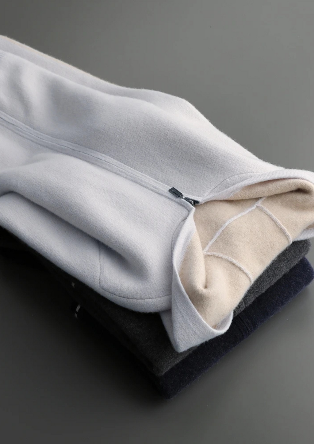 PREMIUM CASHMERE TWO -TONE ZIPPER HOODIE